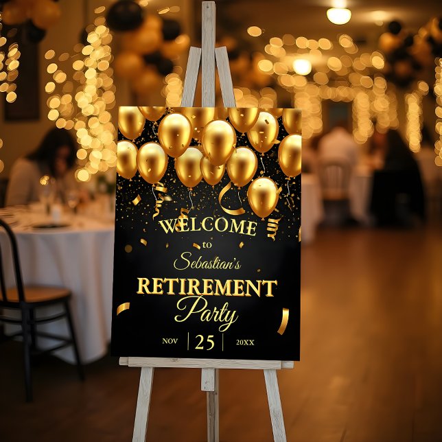 Elegant Gold Balloons on Black Retirement Party Foam Board (Creator Uploaded)