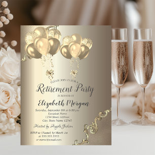 Elegant Gold Balloons Retro Border Retirement Invitation