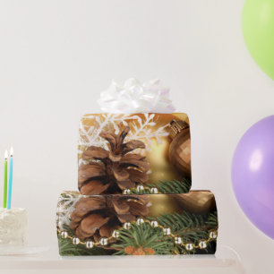 Elegant Gold Balls,Pinecones,Snowflake Wrapping Paper