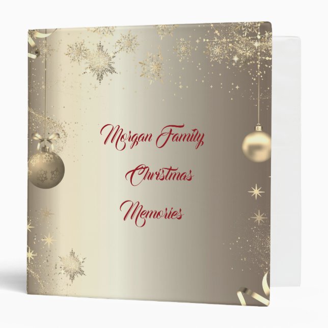 Elegant Gold Balls Snowflakes Stars 3 Ring Binder (Front/Inside)