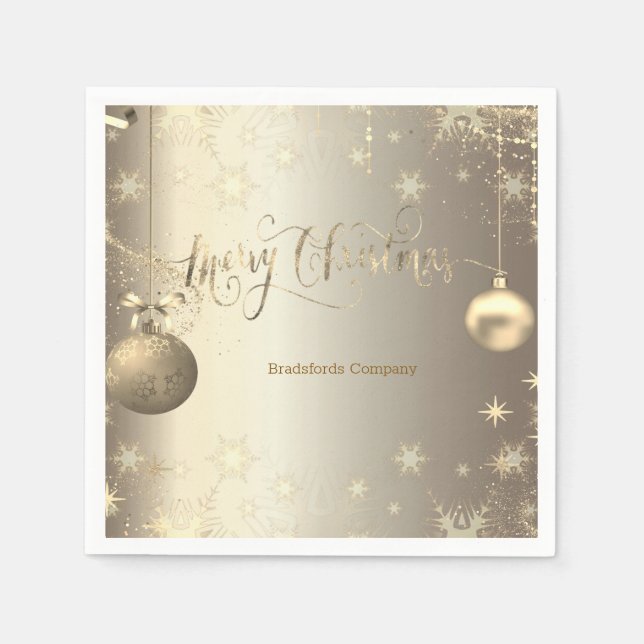 Elegant Gold Balls Snowflakes Stars Napkins (Front)