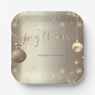 Elegant Gold Balls Snowflakes Stars Paper Plates