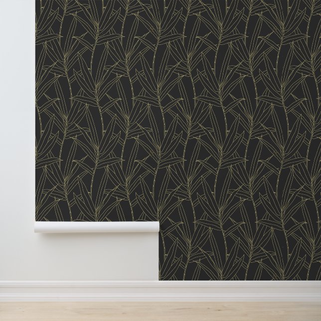 Elegant Gold Bamboo Foliage Wallpaper (Application)
