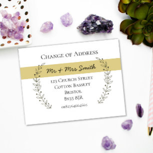 Elegant Gold Banner Change of Address Modern leaf Announcement Postcard