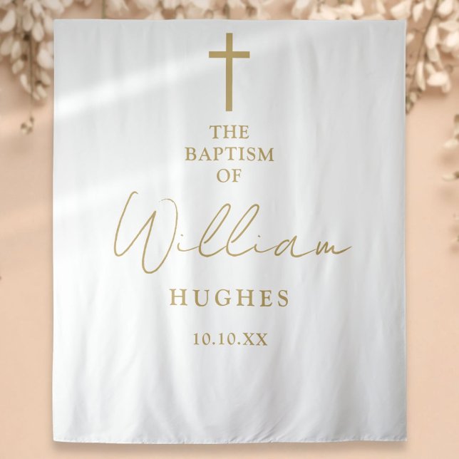Elegant Gold Baptism Christening Photo Backdrop (Elegant Gold Baptism Christening Photo Backdrop)