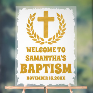Elegant Gold Baptism Welcome Frosted Acrylic Sign