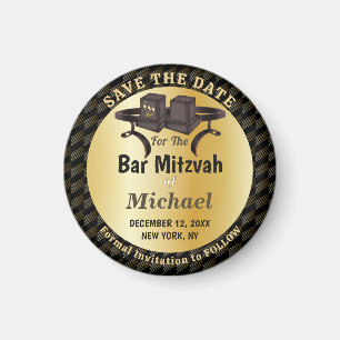 Elegant Gold Bar Mitzvah Tefillin Save The Date Magnet