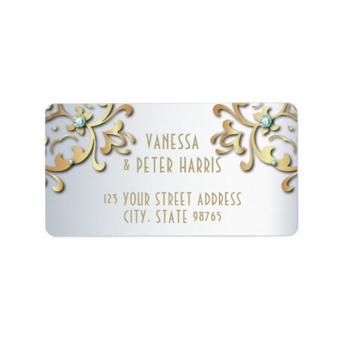 Elegant Gold Baroque Border On Silver Wedding Label