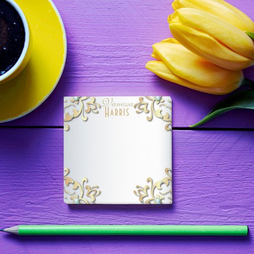 Elegant Gold Baroque Filigree Border On Silver  Post_it Notes