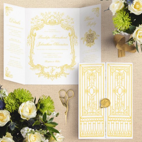 Elegant Gold Baroque Gate Fairytale Wedding Tri-Fold Invitation