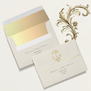 Elegant Gold Baroque Monogram Wedding Envelope