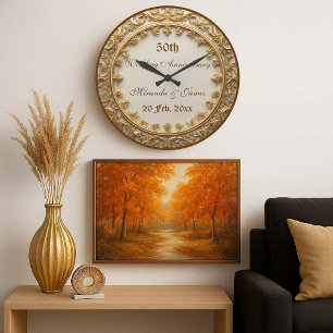 Elegant Gold Baroque Motif 50 Wedding Anniversary  Large Clock