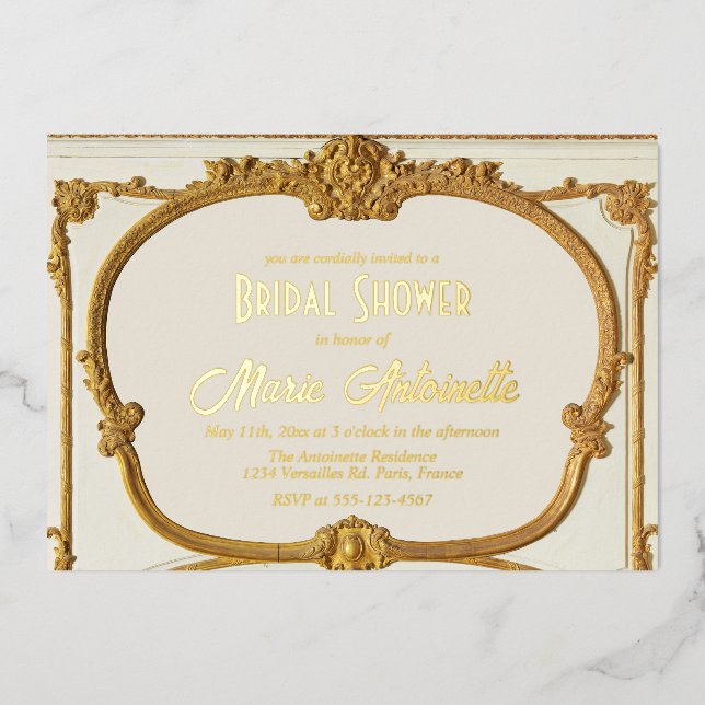 Elegant Gold Baroque Rococo Bridal Shower Foil Invitation (Front)