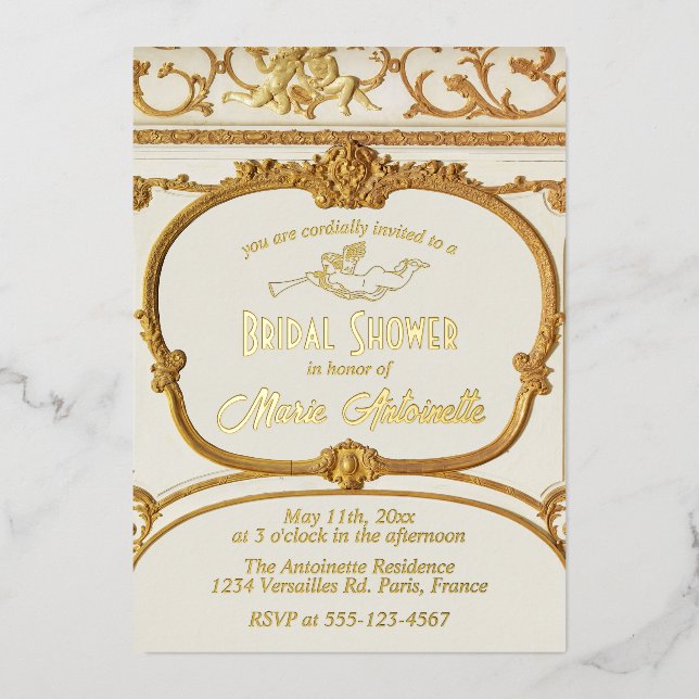 Elegant Gold Baroque Rococo Bridal Shower Foil Invitation (Front)
