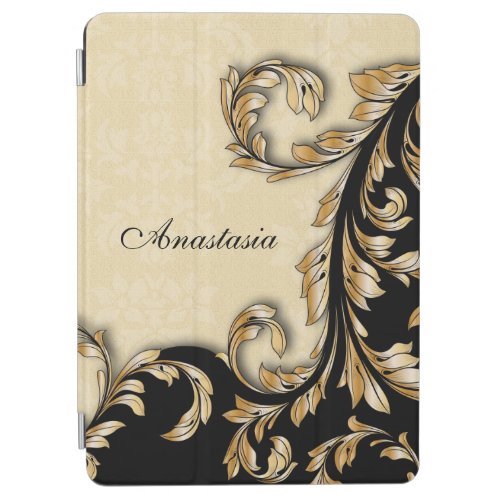 Elegant Gold Baroque Swirls Personalized iPad Air Cover