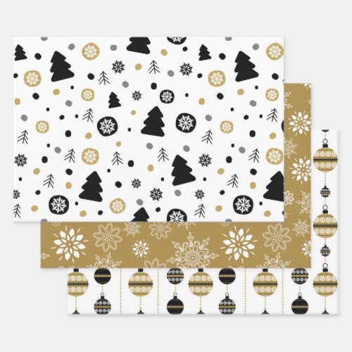 Elegant Gold Bauble Snowflakes Christmas Theme Wrapping Paper Sheets