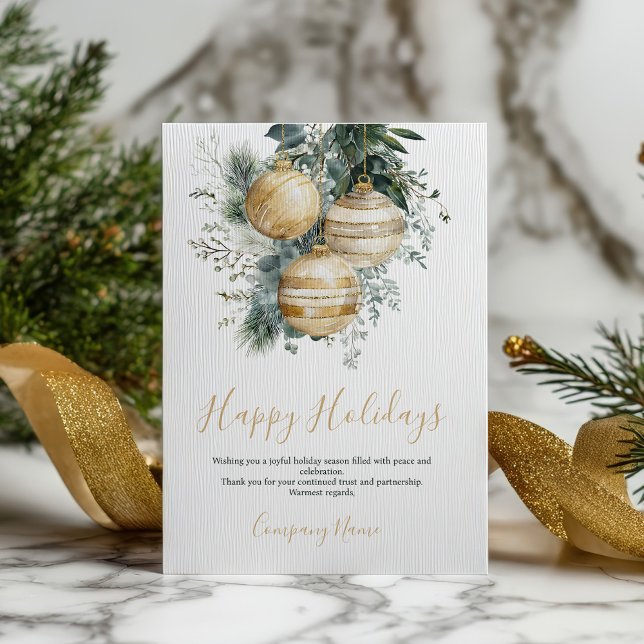 Elegant Gold Baubles Greenery Corporate Christmas Holiday Card (Elegant Gold Baubles Greenery Corporate Christmas Holiday Card)