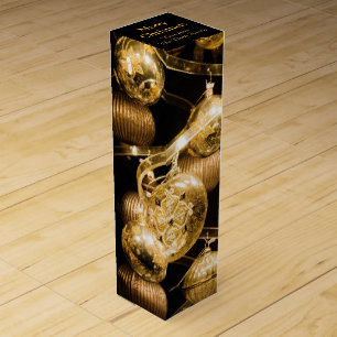 Elegant Gold Baubles Personalised Wine Box