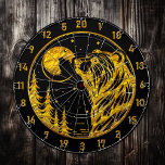 Elegant Gold Bear Dart Board Gift<br><div class="desc">1. Introducing the stunning golden bear dart board, a striking centerpiece that combines artistry with functionality. This unique dart board features a beautifully rendered golden grizzly bear, its majestic form illuminated against a deep black background. The bear gazes up at a luminous full moon, creating a captivating contrast that draws...</div>