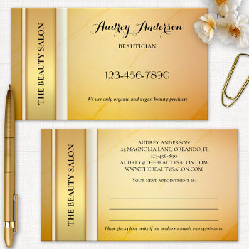 Elegant Gold Beauty Appointment Business Card by sunnysites at Zazzle