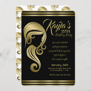 Elegant Gold Beauty Girl Hair & Makeup Salon Party Invitation