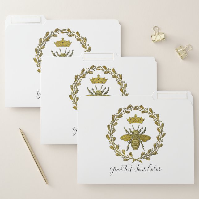 Elegant Gold Bee Crown and Wreath File Folder (Set)