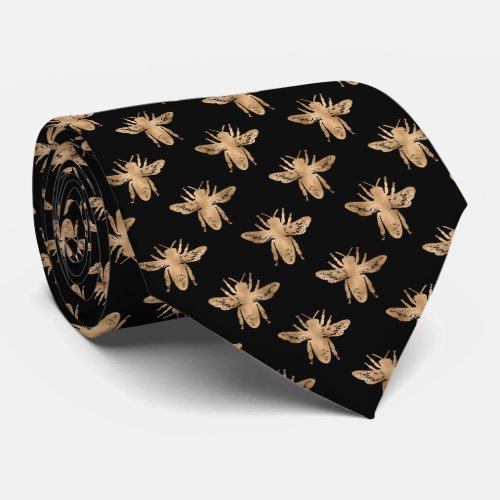 Elegant Gold Bee on Black Tie for Men Luxury