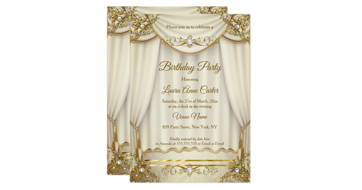 Elegant Gold Beige Cream Pearl Drapes Party Invitation Zazzle Com