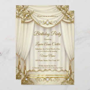 Elegant Gold Beige Cream Pearl Drapes party Invitation