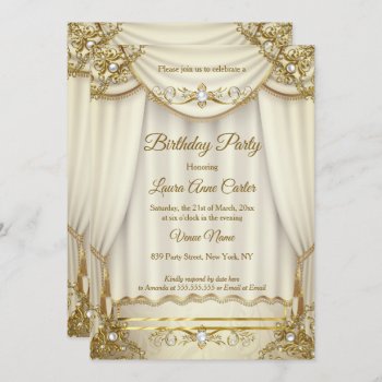 Elegant Gold Beige Cream Pearl Drapes Party Invitation by Zizzago at Zazzle