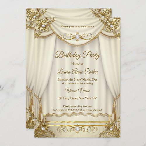 Elegant Gold Beige Cream Pearl Drapes party Invitation