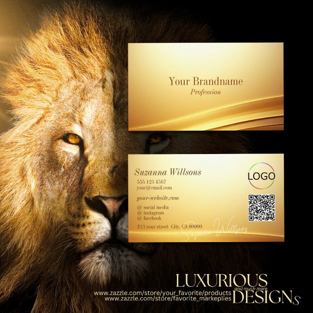 Elegant Gold Beige Curve Decor Logo and QR Code Business Card (Creator Uploaded)