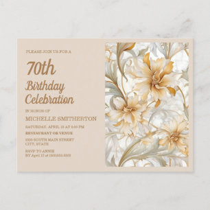 Elegant Gold Beige Floral 70th Birthday Invitation Postcard