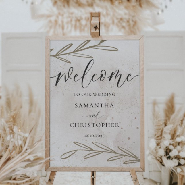 Elegant Gold & Beige Foliage Watercolor Wedding Poster (Creator Uploaded)