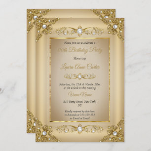 Elegant Gold Beige Pearl Photo Birthday Party Invitation