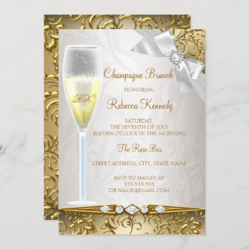 Elegant Gold Beige White Champagne Brunch Invitation by Zizzago at Zazzle