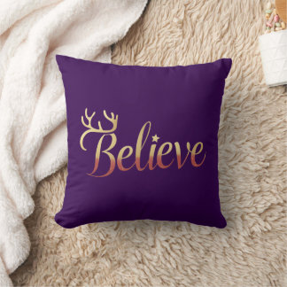 Elegant Gold Believe Antler Christmas Accent Throw Pillow