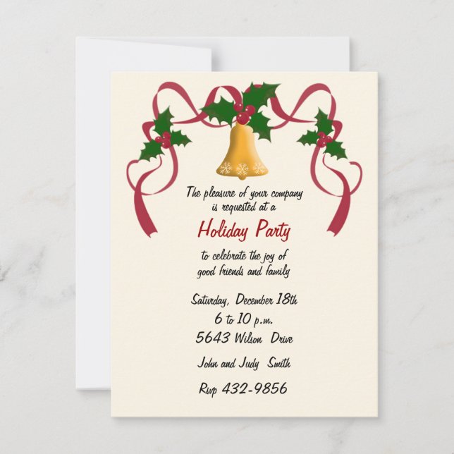 Elegant Gold Bell Holiday Invitation (Front)