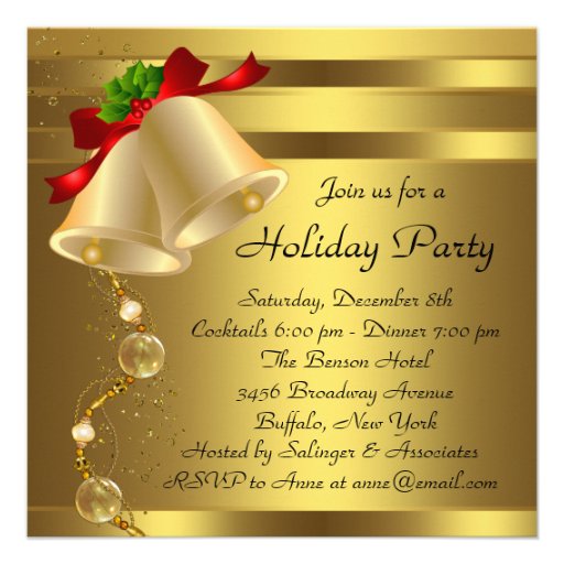 Elegant Gold Bells Gold Christmas Party Invitation 5.25