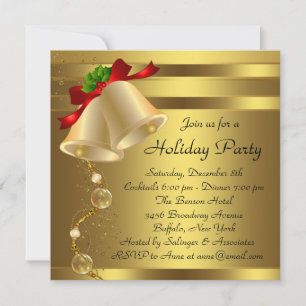 Elegant Gold Bells Gold Christmas Party Invitation