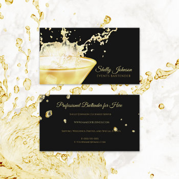Elegant Gold Beverage Splash Events Bartender Business Card by GirlyBusinessCards at Zazzle