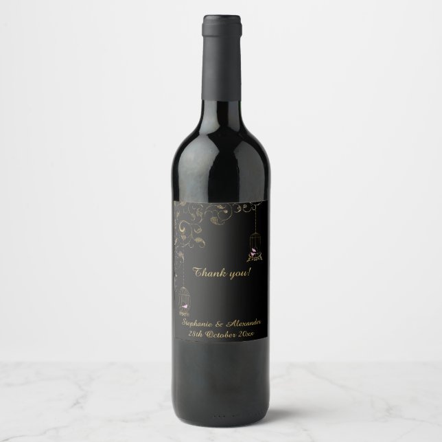 ELEGANT GOLD BIRDCAGE  CUSTOMIZABLE WINE LABEL (Front)