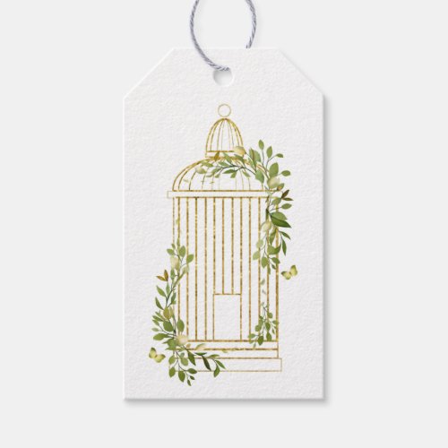 Elegant Gold Birdcage with Ivy Gift Tag