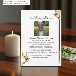 Elegant Gold Birds Celebration Of Life Photo Invitation