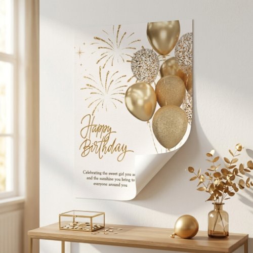 Elegant Gold Birthday Festive Glitter Balloon  Poster