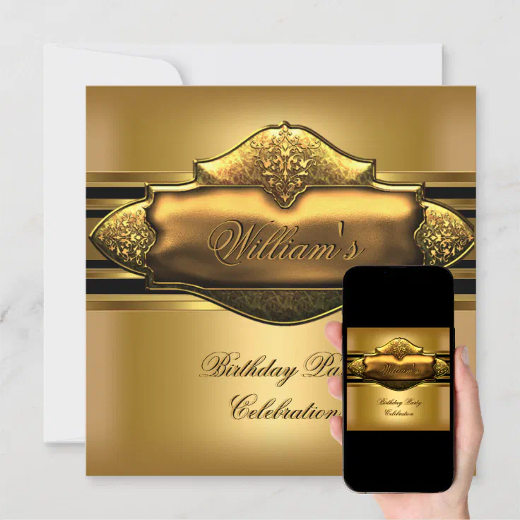 Elegant Gold Birthday Party Mens Invitation Zazzle