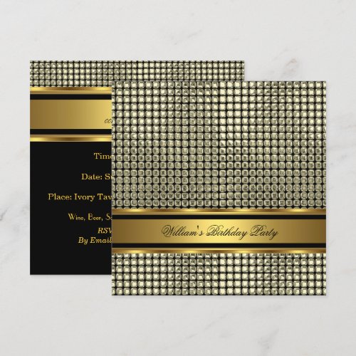 Elegant Gold Birthday Party Mens Man 5.25x5.25 Square Paper Invitation Card