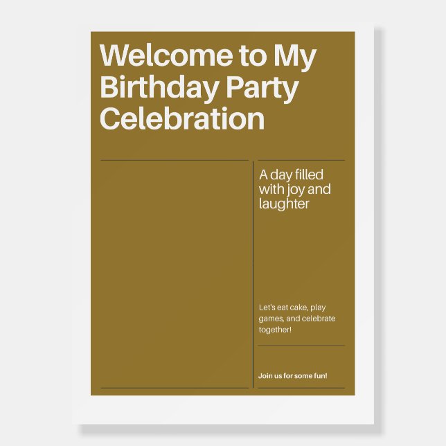 Elegant Gold Birthday Welcome Sign – Printable Par (Front)