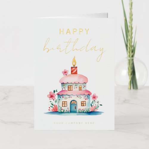Elegant Gold Birthday Wishes House Cake Realty Foil Greeting Card