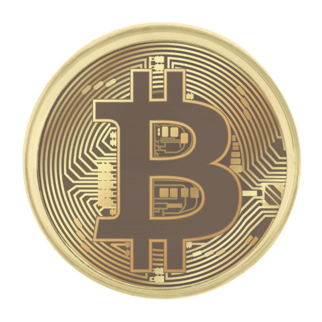 Elegant Gold Bitcoin Currency Icon Finish Lapel Pin (Front)
